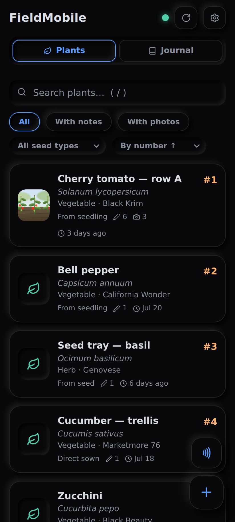 FieldMobile plant list