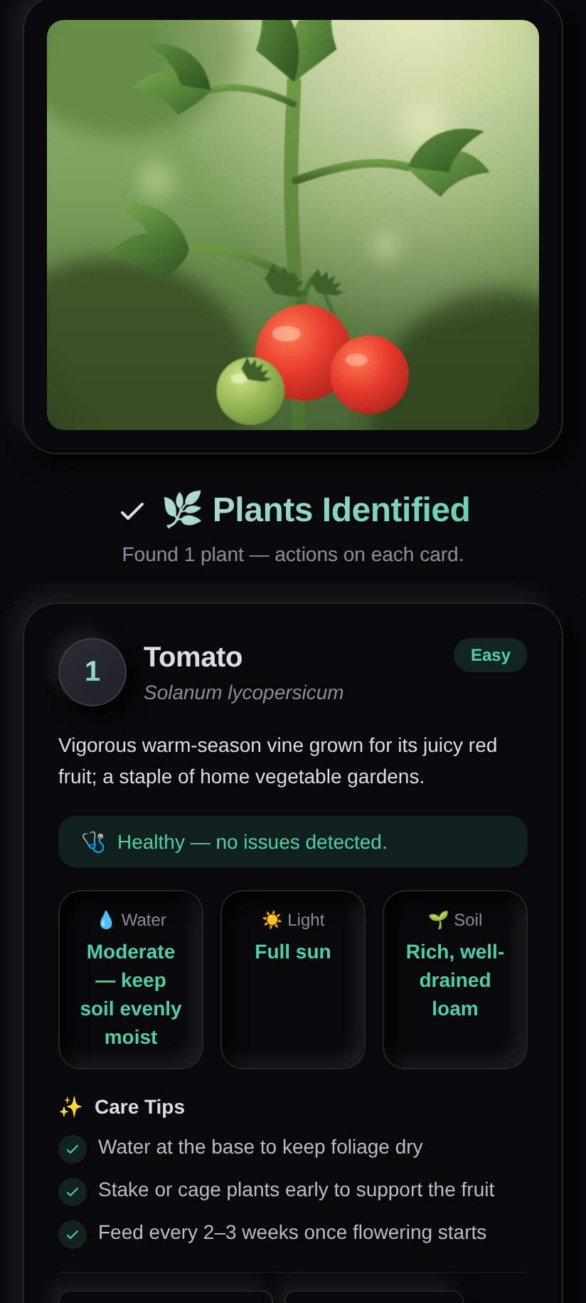 PlantID identification result screen