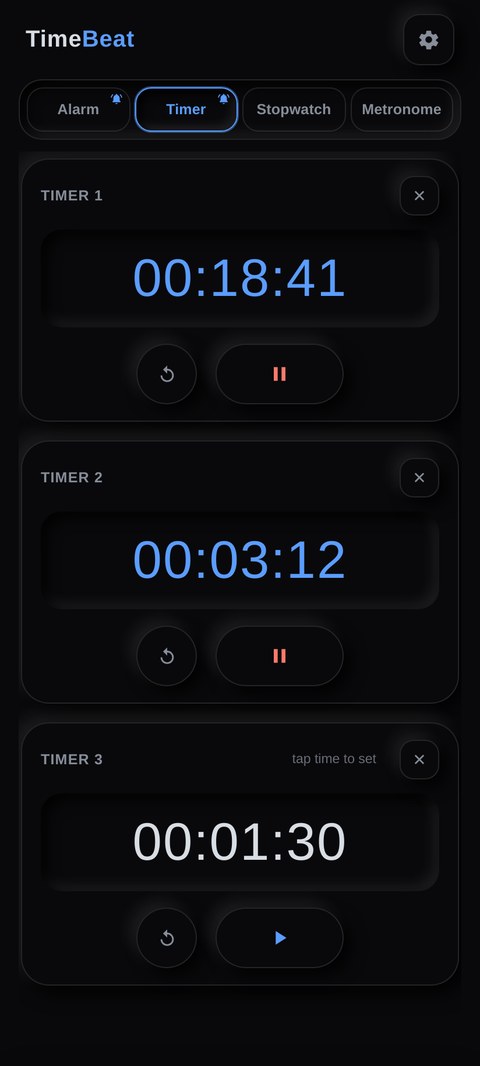 TimeBeat three timers counting down at the same time